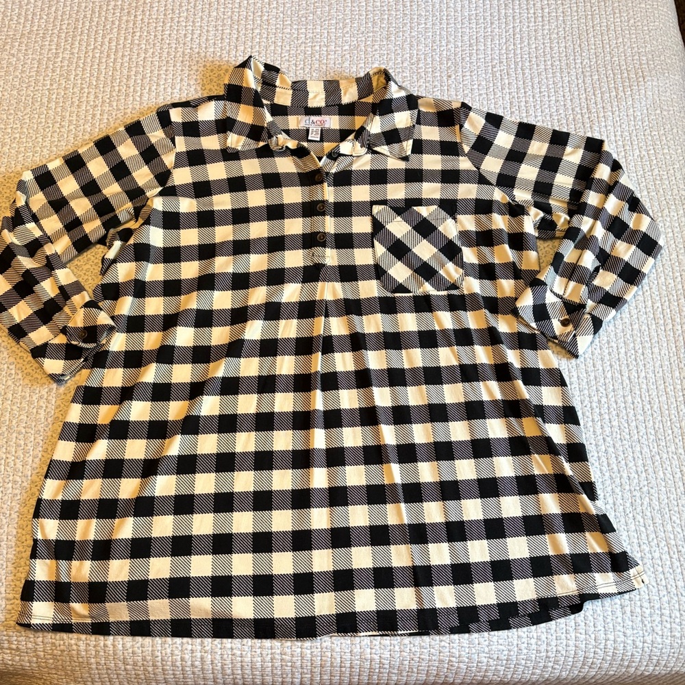 Denim & Company Buffalo Plaid Jersey Henley